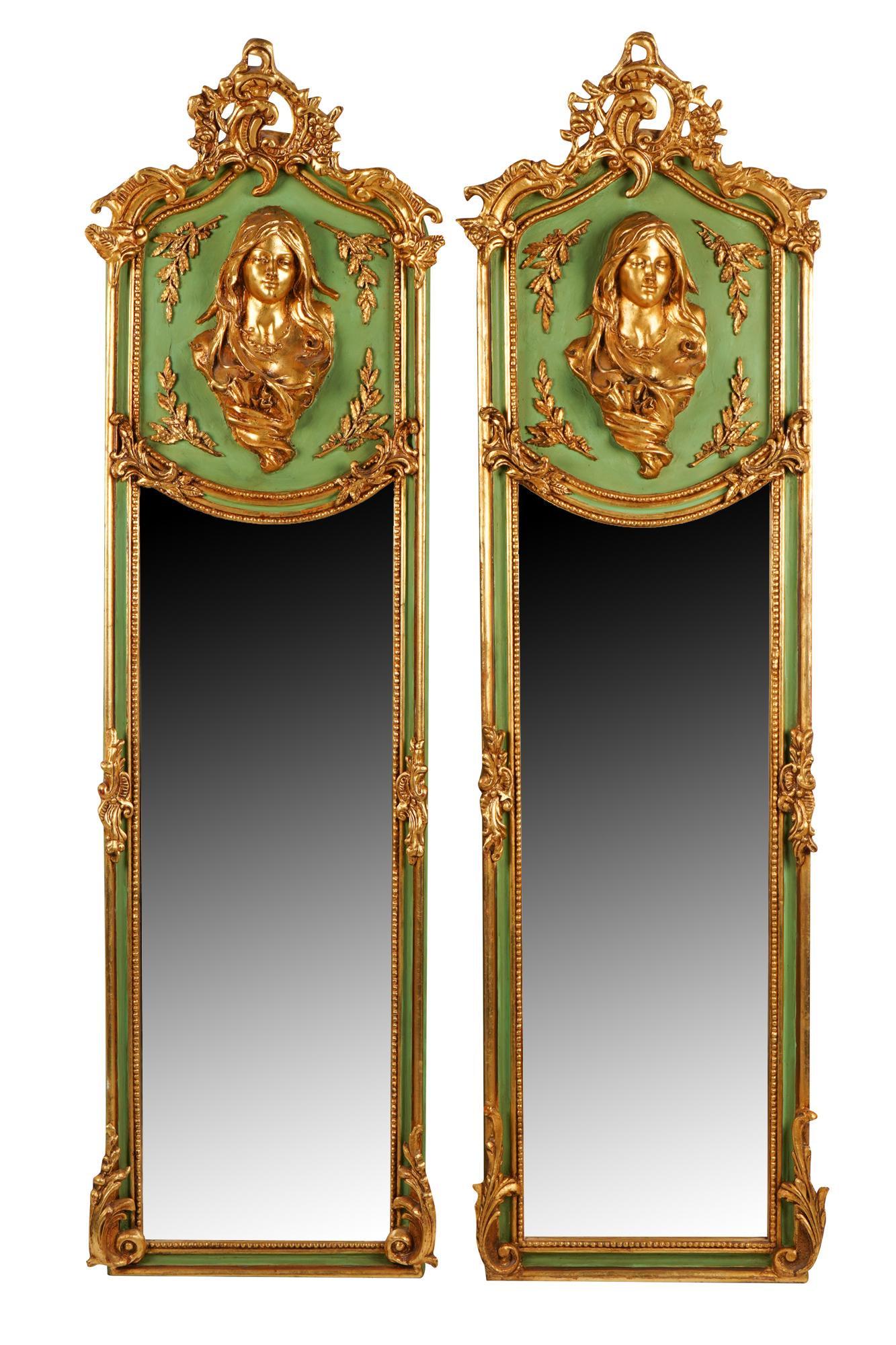 Two Green-Painted & Gilt Carved Trumeau Mirrors (1 of 9)
