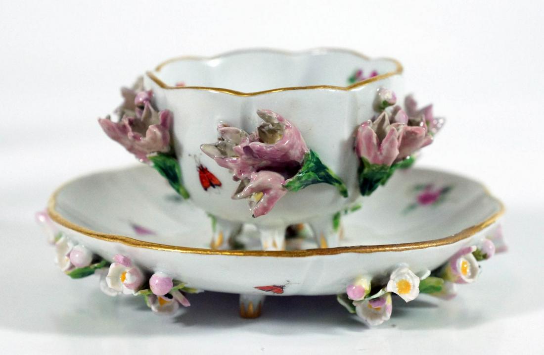 Meissen Cup And Saucer Set With Applied Flowers (1 of 3)