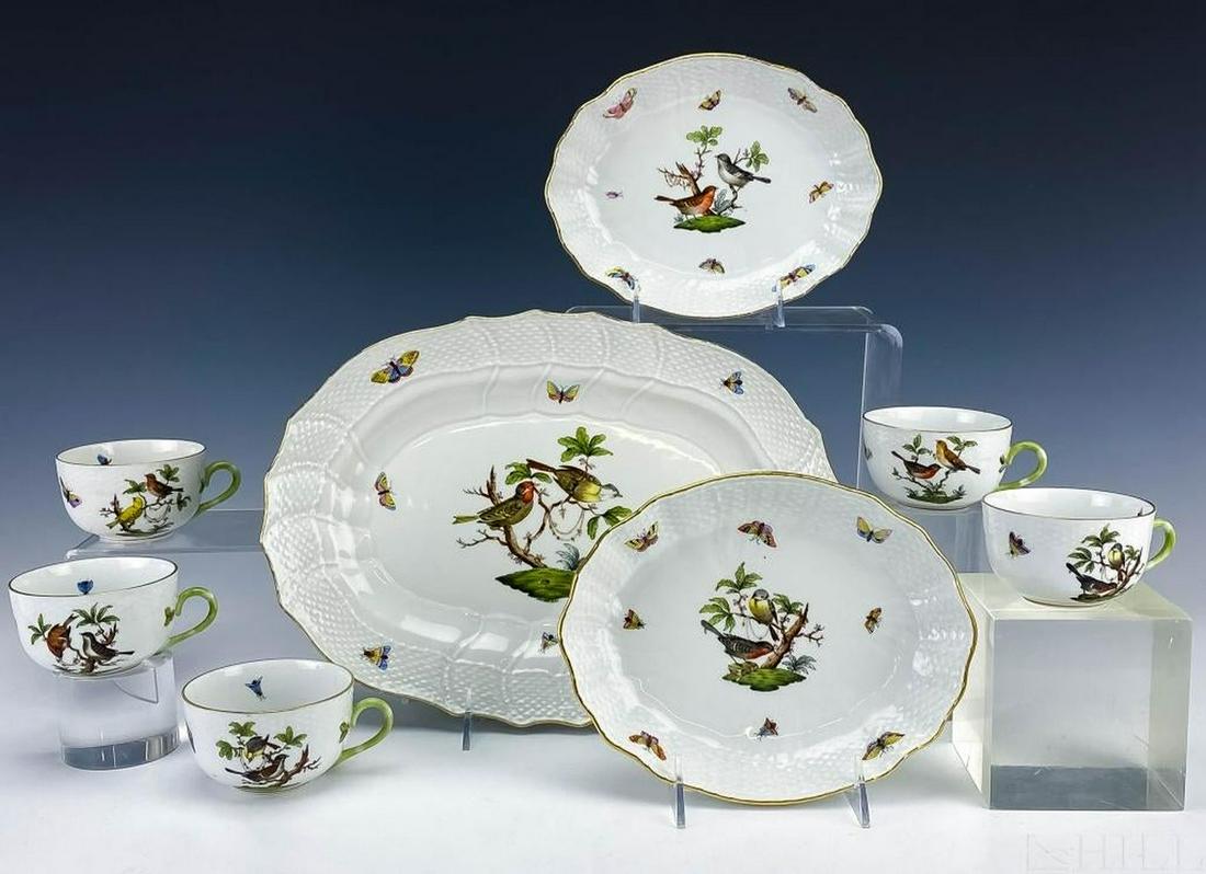 8Pc Herend Rothschild Bird Cups Serving Tray Bowls (1 of 5)