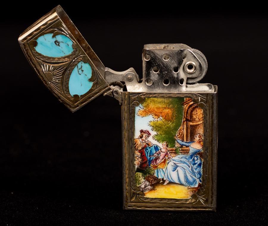 Viennese Silver And Enamel Lighter C 1900 L 2"
