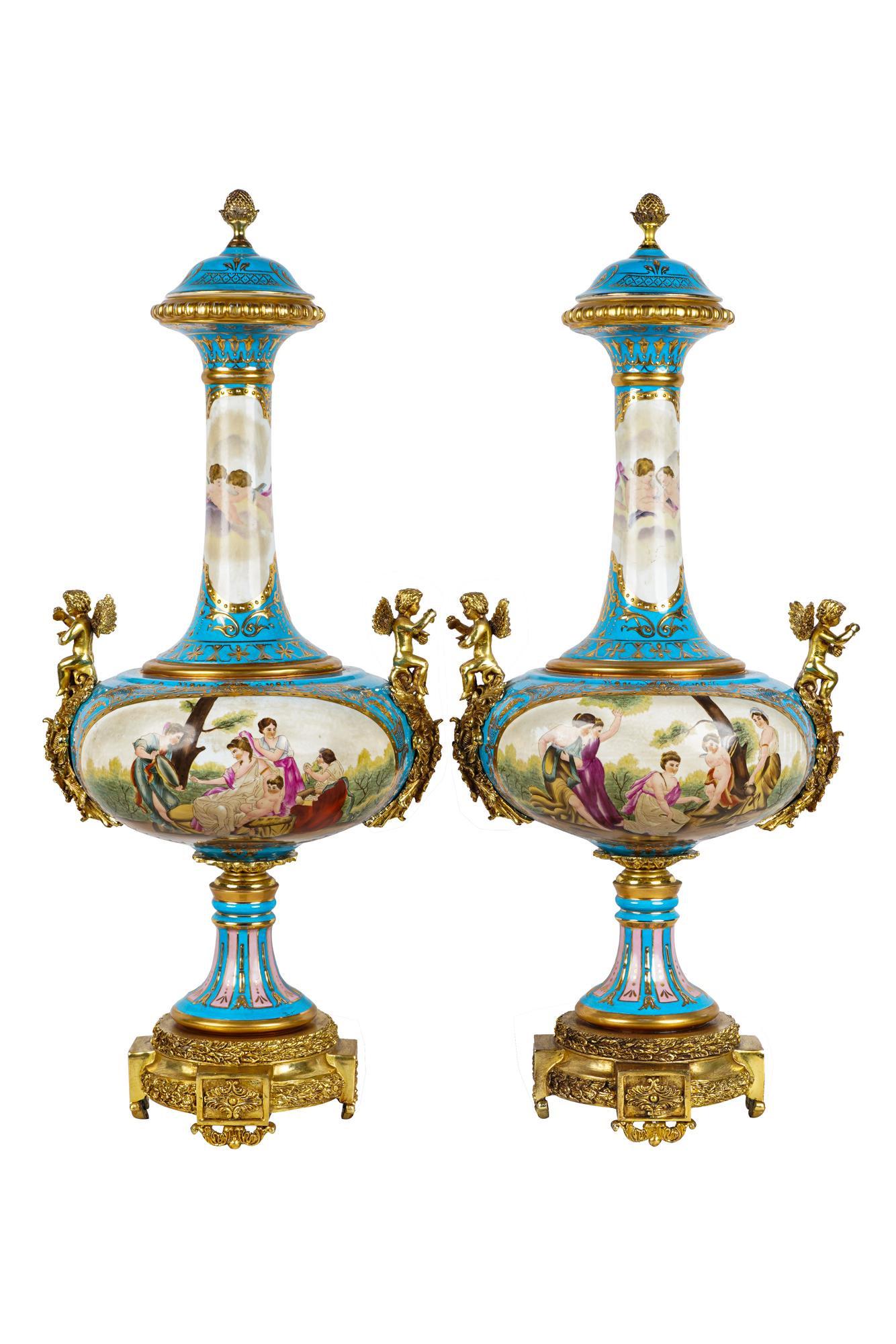 Pair Of Sevres Style Porcelain Covered Vases (1 of 8)