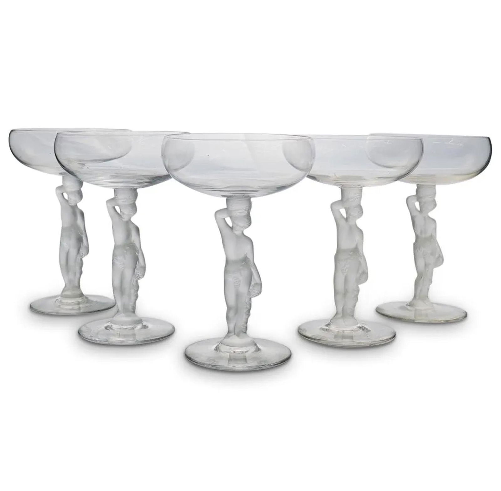 (5 Pc) Lalique Style Figural Cocktail Glasses (1 of 3)