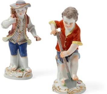 Two Meissen Porcelain Figures, 20th Century: Underglaze blue crossed swords, incised model numbers 7 and 12, various impressed and painters numbers.heights 5 1/8 and 5 1/4in (13 and 13.4cm)