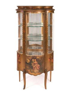 Vernis Martin Painted Display Curio Cabinet: 56" H, 27"