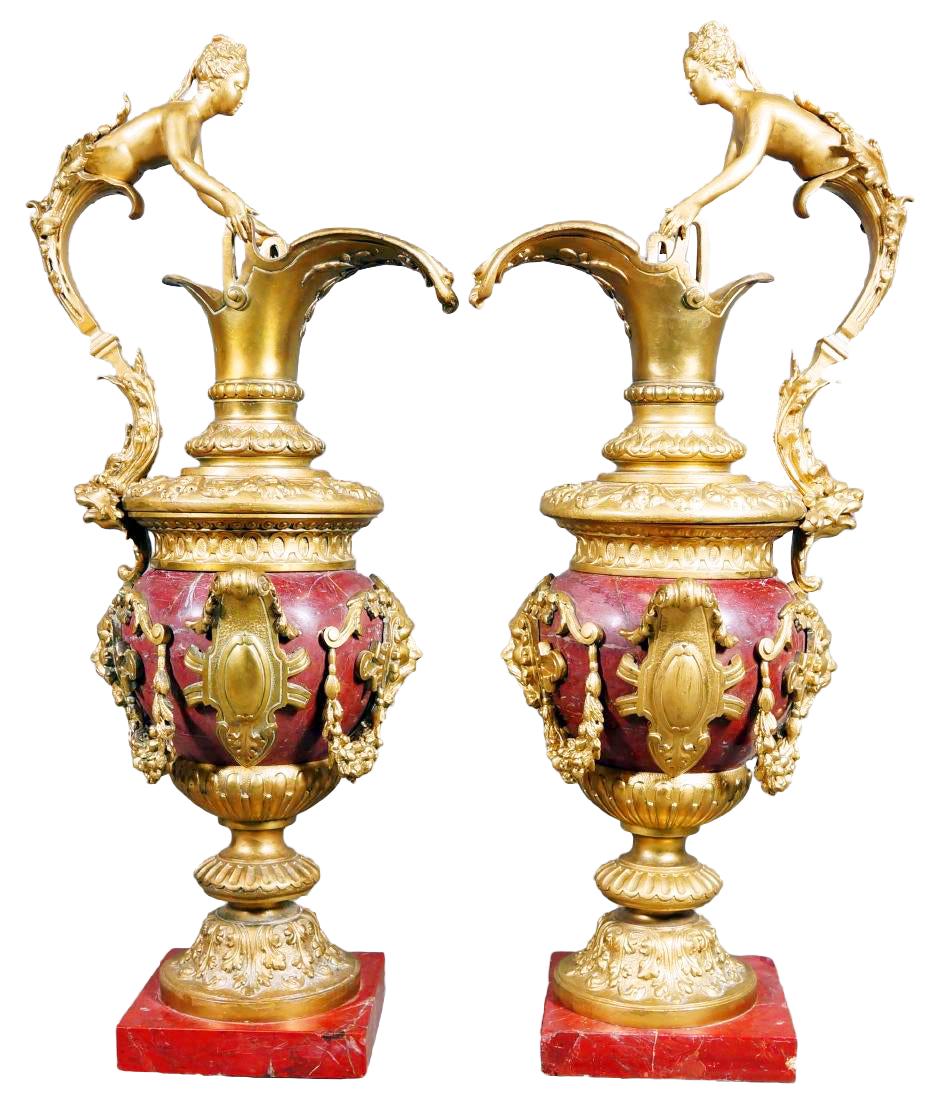 Pair Of Rouge Marble And Gilded Bronze Urns (1 of 6)
