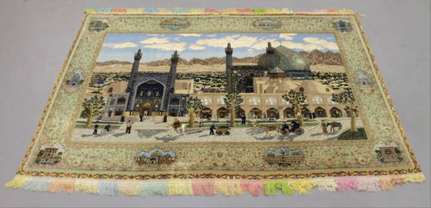 Magnificent Isfahan Scene Silk And Wool Rug W/ Gold Thr