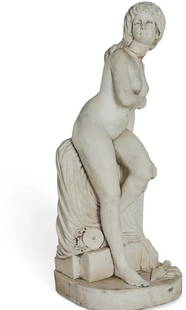 A Carved Marble Model of a Maiden: A carved marble model of a maidenpost 1950height 50in (127cm); width 19in (48cm); depth 17in (43cm).