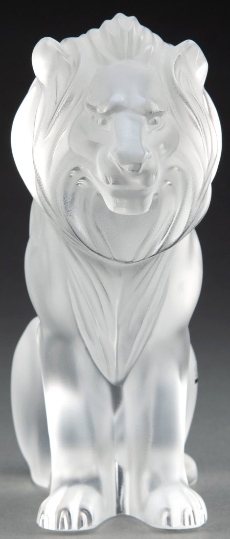 Large 8" Lalique Clear and Frosted Crystal Glass Bamara Lion Sculpture post-1945 (1 of 4)