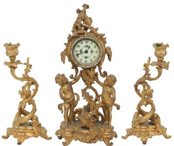 Three-Piece Figural Clock Garniture