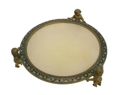 Continental Gilt Bronze & Alabaster Putti Tray: 1.75" H, 6.5" Diameter8 oz