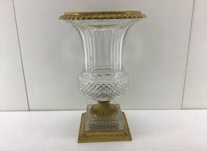 French Gilt Bronze Cut Crystal Vase: Likely Baccarat 19th C