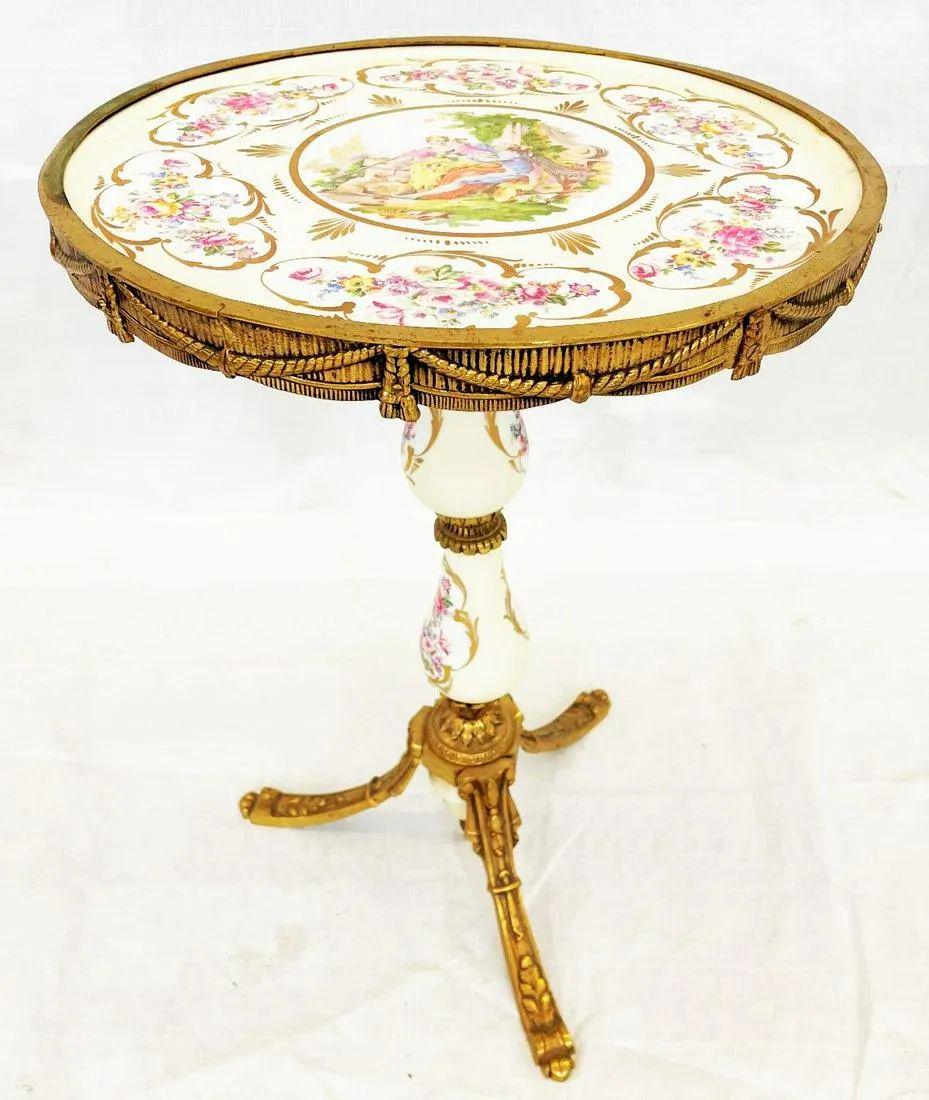 French Porcelain Hand Painted Dore Bronze Round Tea Coffee Center Table (1 of 8)