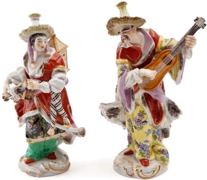 A Pair of Large Meissen Porcelain Figures of Malabar Musicians (1 of 6)