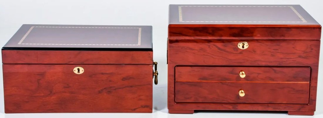 Pair of Cigar Humidor Box Desktop Cedar Wood  Handmade Storage Box Humidifier, Hygrometer and Keys (1 of 1)