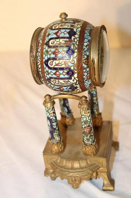 19th C. Cloisonne Champleve Enamel Mantel Carriage Clock with porcelain face (1 of 3)