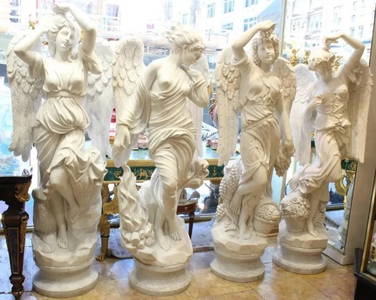 Set of Large 72" Four Season Hand Carved Marble Angel Sculptures