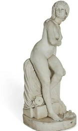 A Large 50" Antique Carved Marble Model of a Maiden Post-1950
