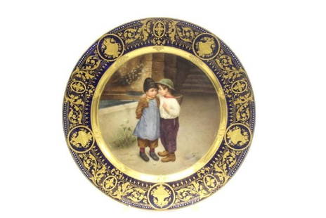 Royal Vienna Porcelain Plate Signed Wagner: Royal Vienna Porcelain Plate Signed Wagner, 9 1/2" Diameter. Signed "Wagner" Lower Right Du Paquier began producing Viennese porcelain by 1718, making Vienna the second-oldest manufacturer of hard-pas