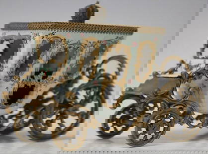 Early Austrian Enameled Carriage: Early Austrian Enameled Carriage Length- 5" Vitreous enamel, also called porcelain enamel, is a material made by fusing powdered glass to a substrate by firing, usually between 750 and 850 ???????????