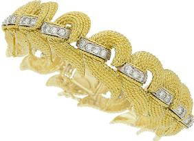 Diamond, Gold Bracelet Stones Full-cut diamond: Diamond, Gold Bracelet Stones Full-cut diamond Stones: Full-cut diamonds weighing a total of approximately 2.15 carats Metal: 18k and 14k yellow gold, 14k white gold Gross Weight: 52.30 grams Dimensio