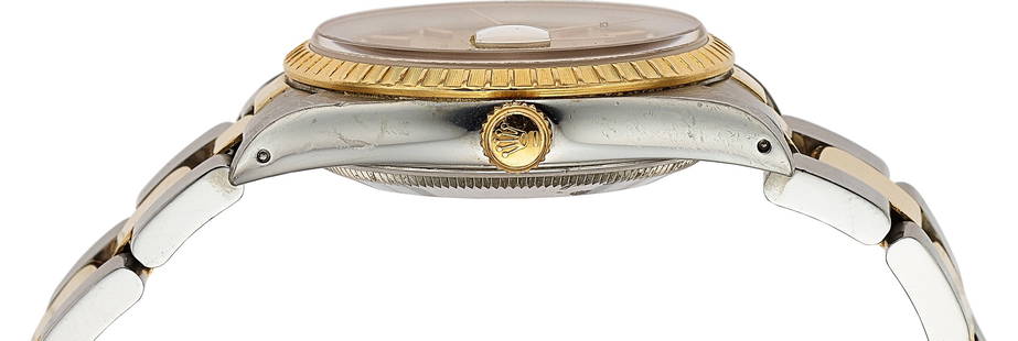 18K & Stainless Rolex 34mm Oyster Perpetual Date Wristwatch Ref: 15223 Circa 1990: 18K & Stainless Rolex 34mm Oyster Perpetual Date Wristwatch Ref: 15223 Circa 1990 Rolex, 34mm, 18k & Stainless Oyster Perpetual Date Wristwatch. Ref: 15223. Circa 1990 Case: 34mm, 18k and stainless st