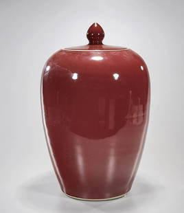 Large Chinese Oxblood Covered Jar: 20" H, 12" Diameter