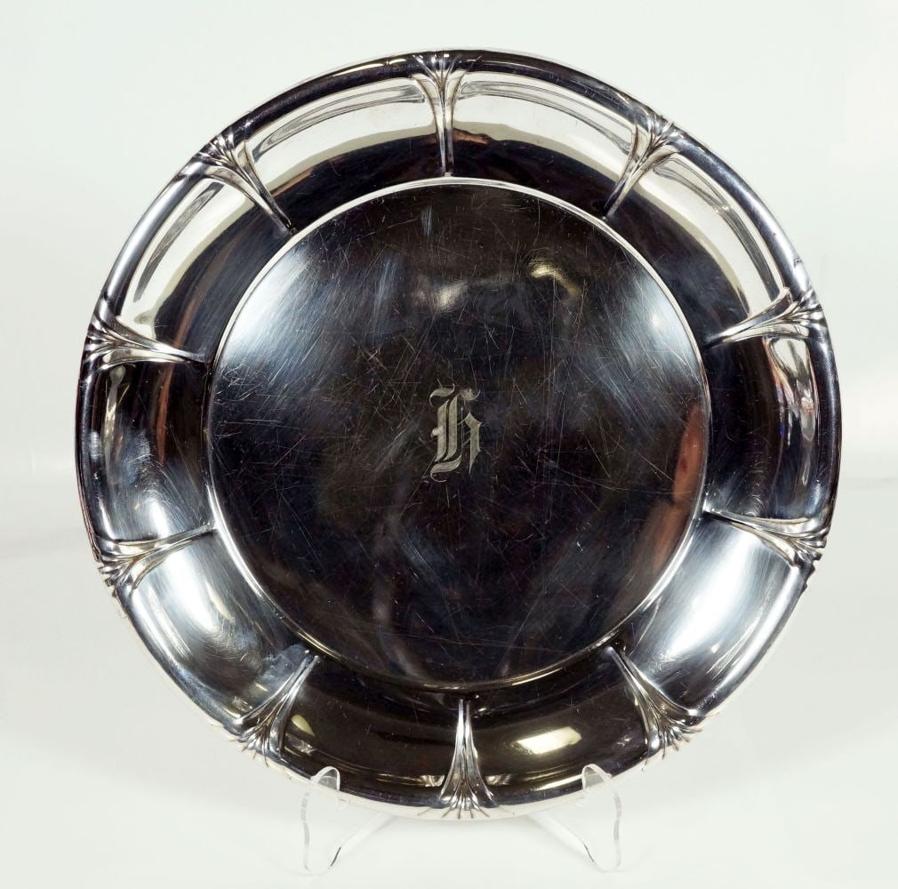 Large 13" Heavy Round Sterling Tray: 13.5" Diam 1 Lb 11.1 Oz