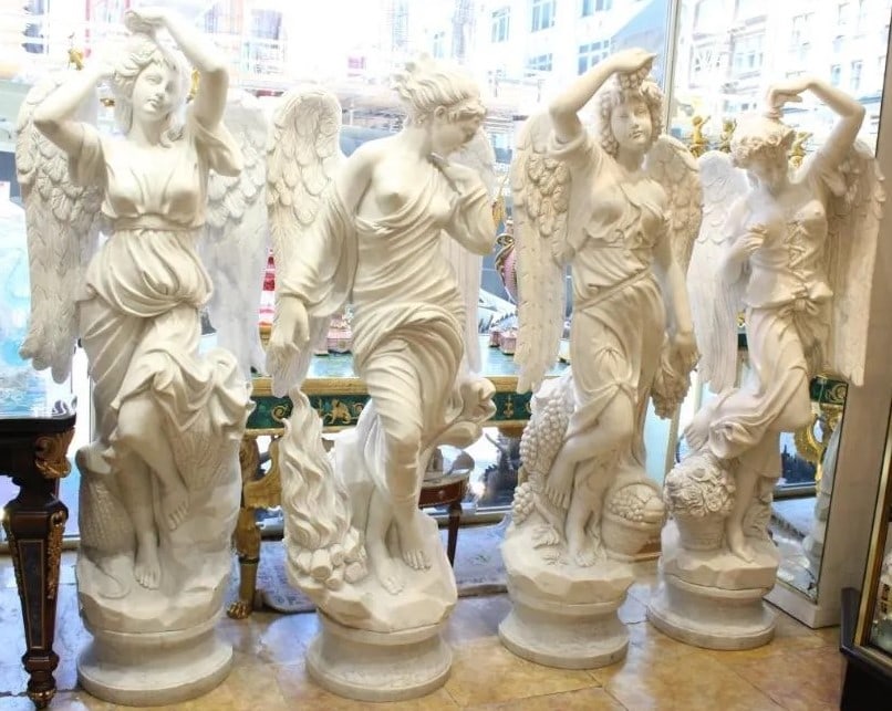 Set of Large 72" Four Season Hand Carved Marble Angel Sculptures (1 of 11)