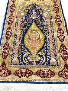 Antique Turkish Silk Hereke Oriental Hand Knotted Prayer Rug Carpet