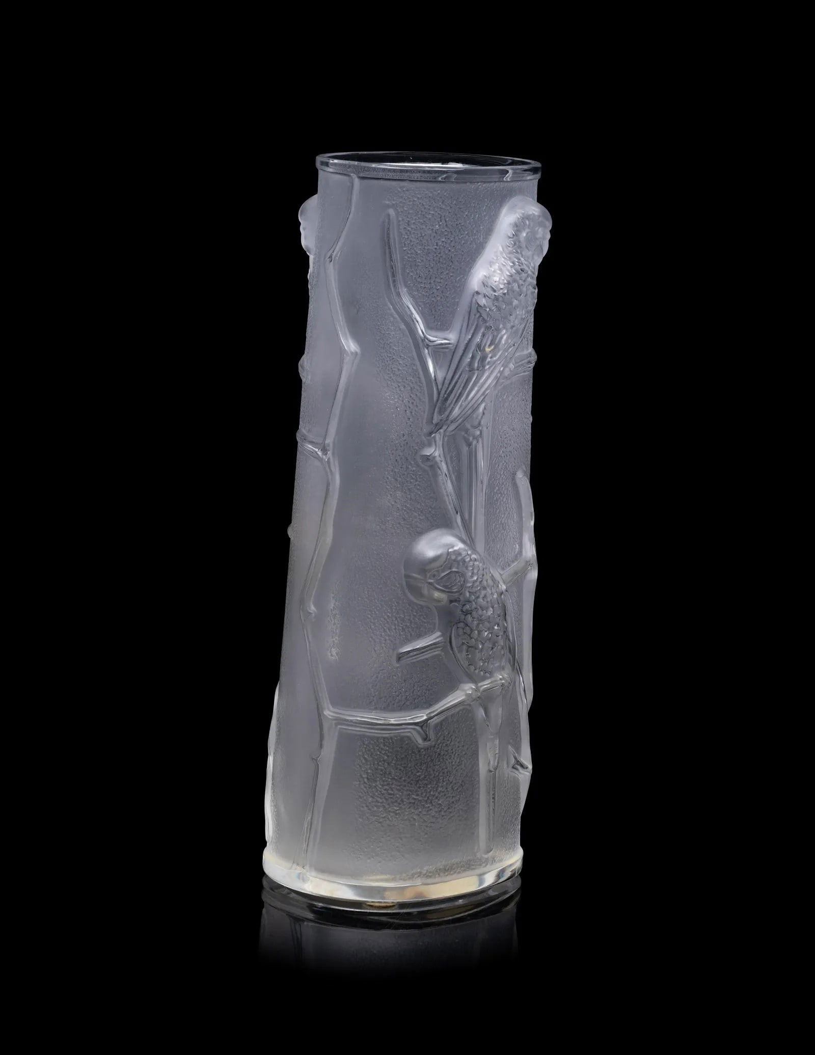 Large 8 1/2" Lalique Paris Parakeet Decorated Crystal Lune Vase Auction