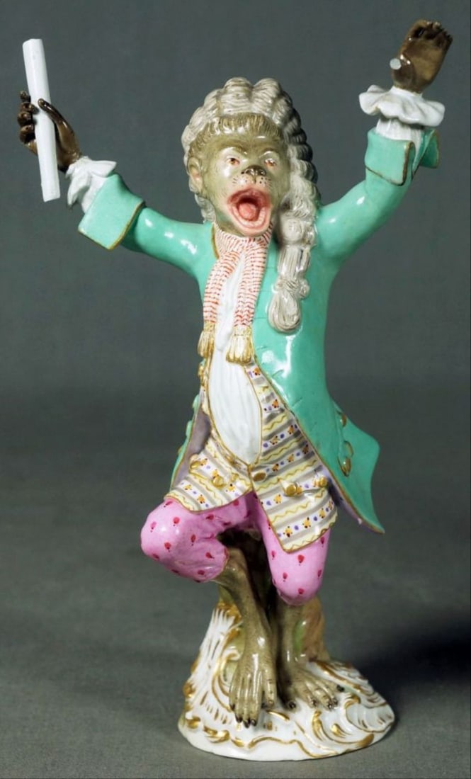 Antique Meissen Dresden Porcelain Monkey Conductor (1 of 3)