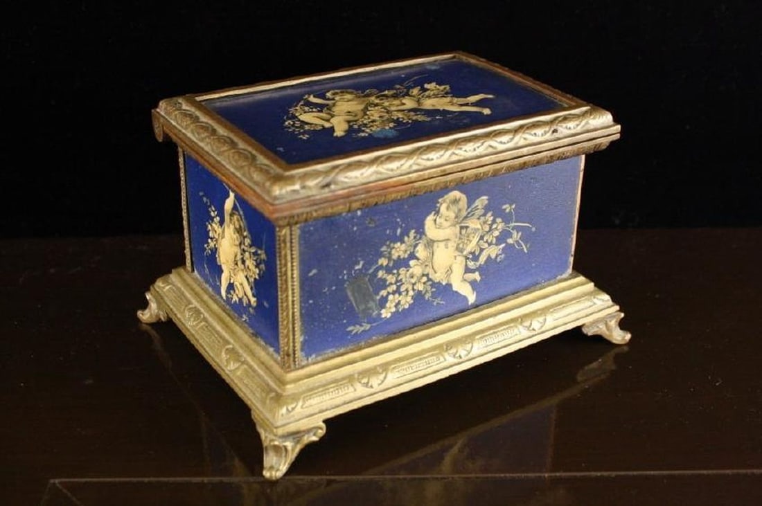 Antique Wood Bronze Ormolu Painted Footed Box (1 of 7)