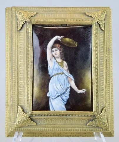 Large 19th Century French Enamel Plaque Gilt Bronze Portrait Jewelry Box (1 of 9)