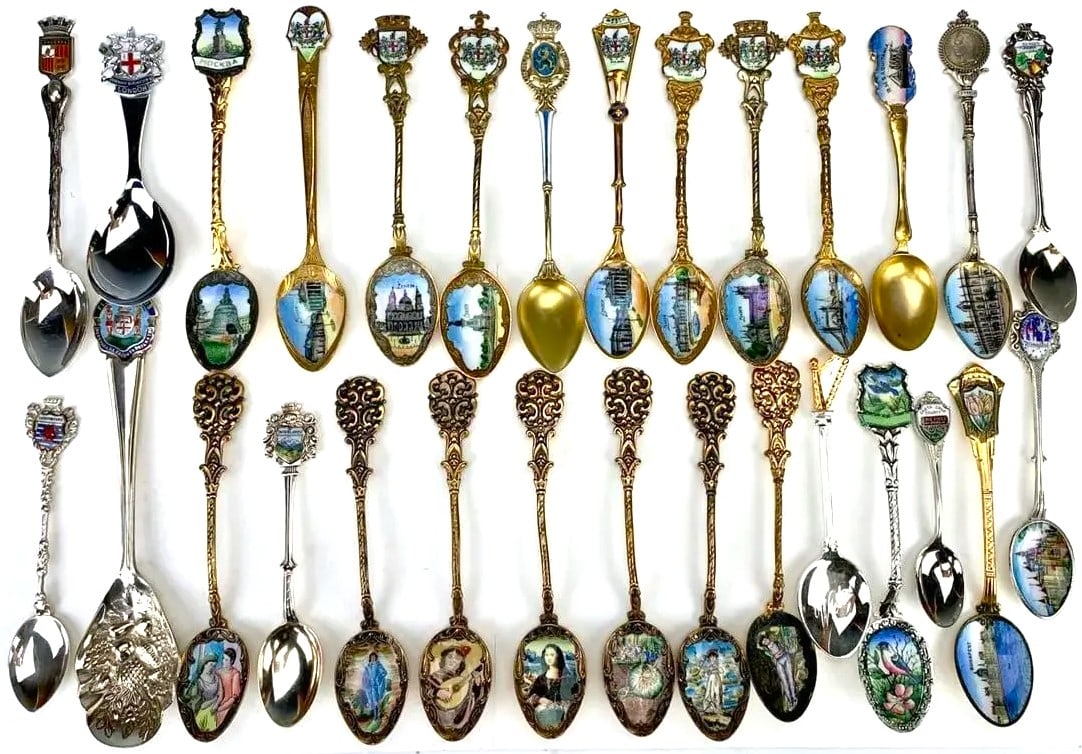 Set of 29 Enamel & Silverplate Souvenir Spoons (1 of 1)