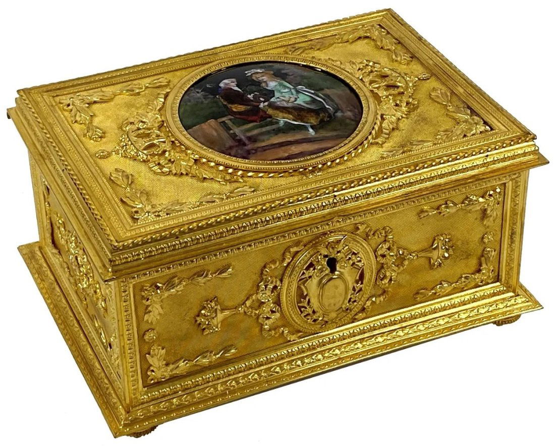 Magnificent 19th C. French Bronze Limoge Enamel Plaque Box (1 of 6)