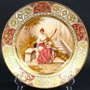 Royal Vienna Austrian Porcelain Cabinet Plates Hutschenreuther signed Berner 19th Century: Antique Royal Vienna Austrian Porcelain Cabinet Plates Hutschenreuther signed Berner 19th CenturyHand-Painted Austria Royal Vienna Porcelain PlatePlate signed Berner and titled Lied on the