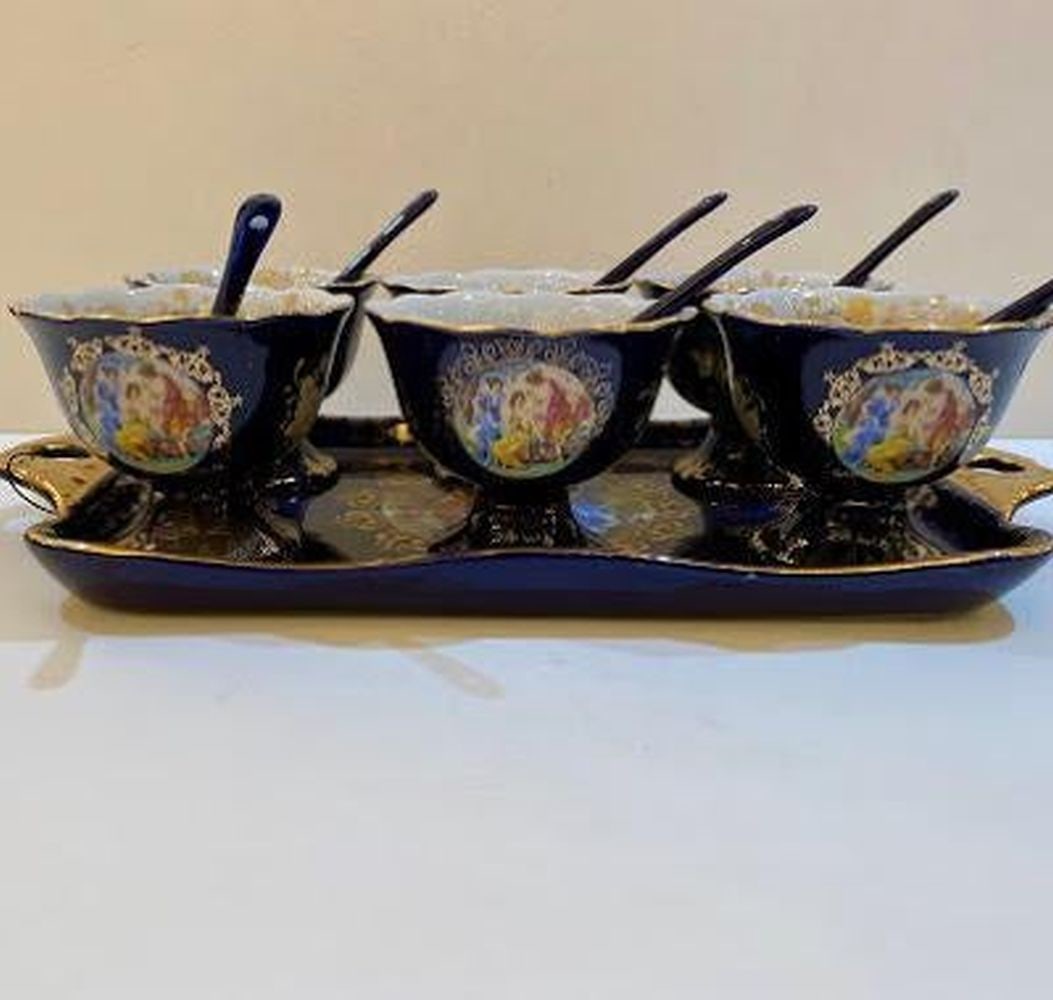 13 Pc Cobalt Blue Porcelain Ice Cream Set (1 of 3)