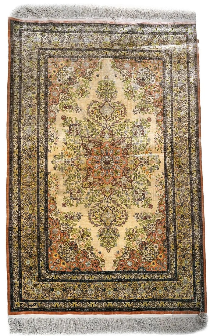 Antique Hereke Turkish Hand Knotted Silk Tapestry Rug (1 of 1)