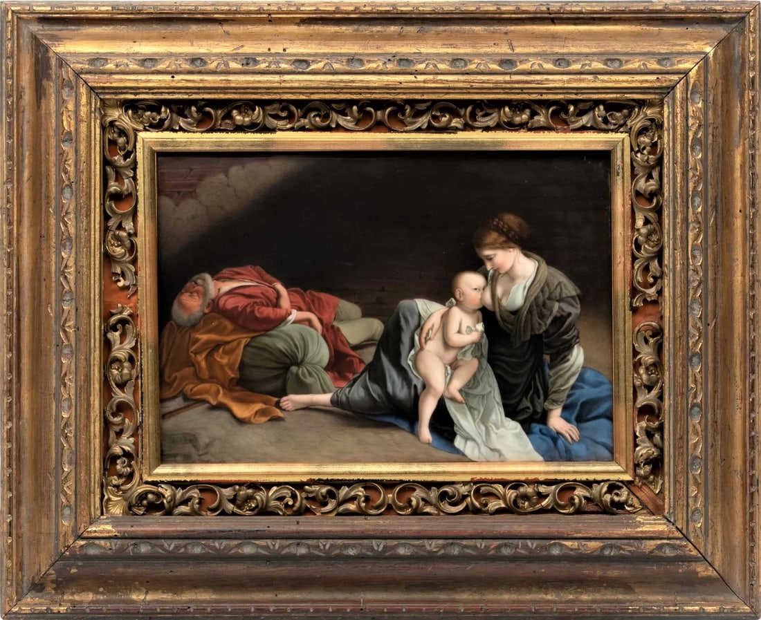 Large 15.5" 19th C. Antique KPM German Handpainted Porcelain Plaque Madonna And Child With Joseph (1 of 6)
