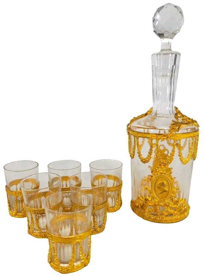 Antique French Baccarat style bronze & glass liquor (1 of 7)