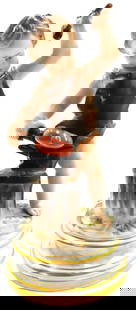 19th Century Meissen Porcelain Figurine of Putti Cupid Cherub Blacksmith With Heart on Anvil: Large 7.25" 19th Century Meissen Porcelain Figurine of Putti Cupid Cherub Blacksmith With Heart on AnvilMeissen Blacksmith Cherub with Heart On AnvilThe cherub is dressed in a blacksmith apron and