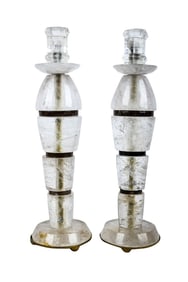 Pair Of Art Moderne Rock Crystal Candlesticks
