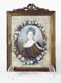 Louis Xv Style Portrait Of Maiden In Glt Bronze Frame