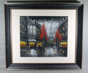 Framed Oil On Board "Paris Scene" Signed