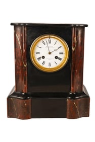 French Black & Rouge Marble Table Clock