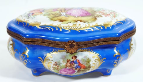 Blue Porcelain Sevres Style Hinged Box