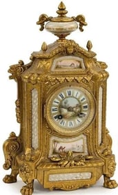 Large Antique French Medaille De Gilt Bronze Enamel Mantel Clock