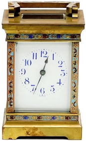 Duverdrey & Bloquel France Gilt Bronze & Champleve Enamel Carriage Clock
