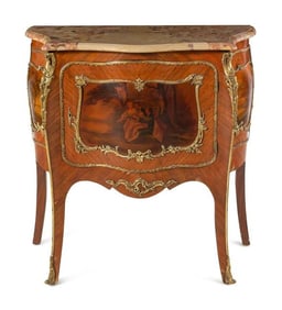 A Louis XV Style Gilt Bronze Mounted Kingwood and Vernis Martin Marble-Top Commode