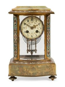 19th C. French Onyx and Champleve Mantel Clock